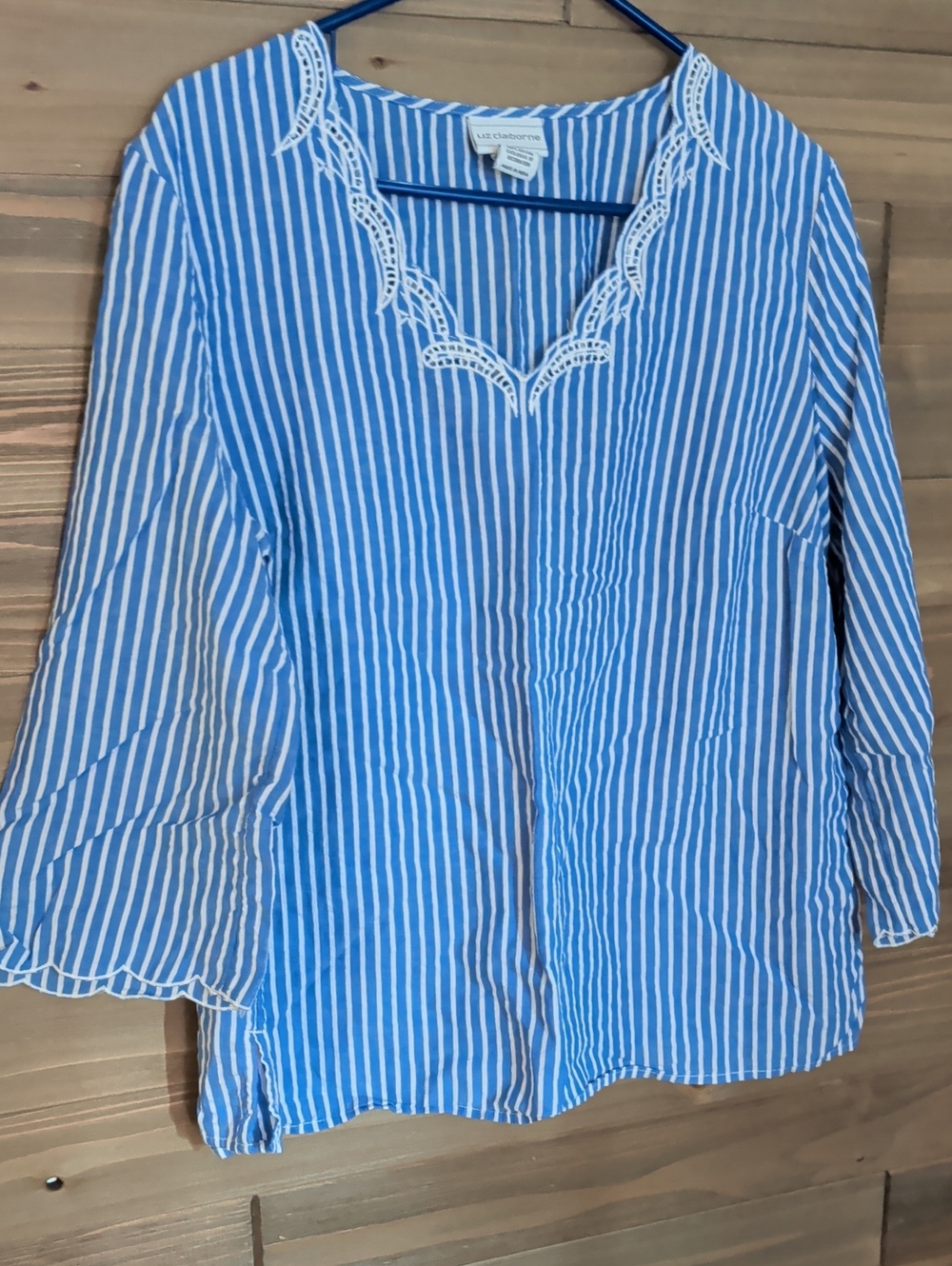 Liz Claiborne Blue & White Striped Women's Tunic Top